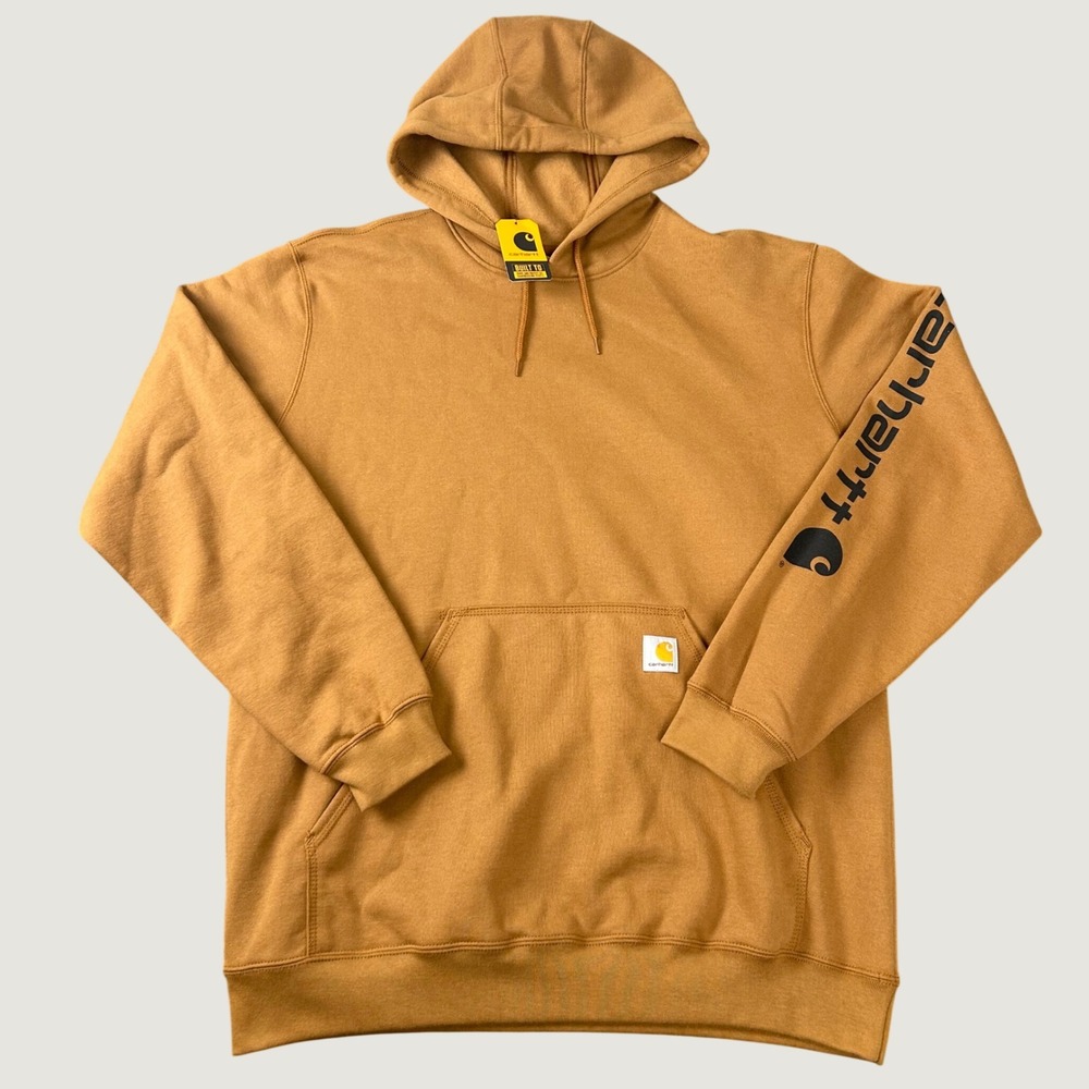 Carhartt Mens Midweight Logo Sleeve Hoodie Brown K288 BRN Loose Fit L NWT